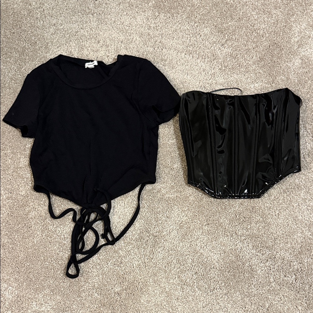 Garage Black Crop Top and Corset Set